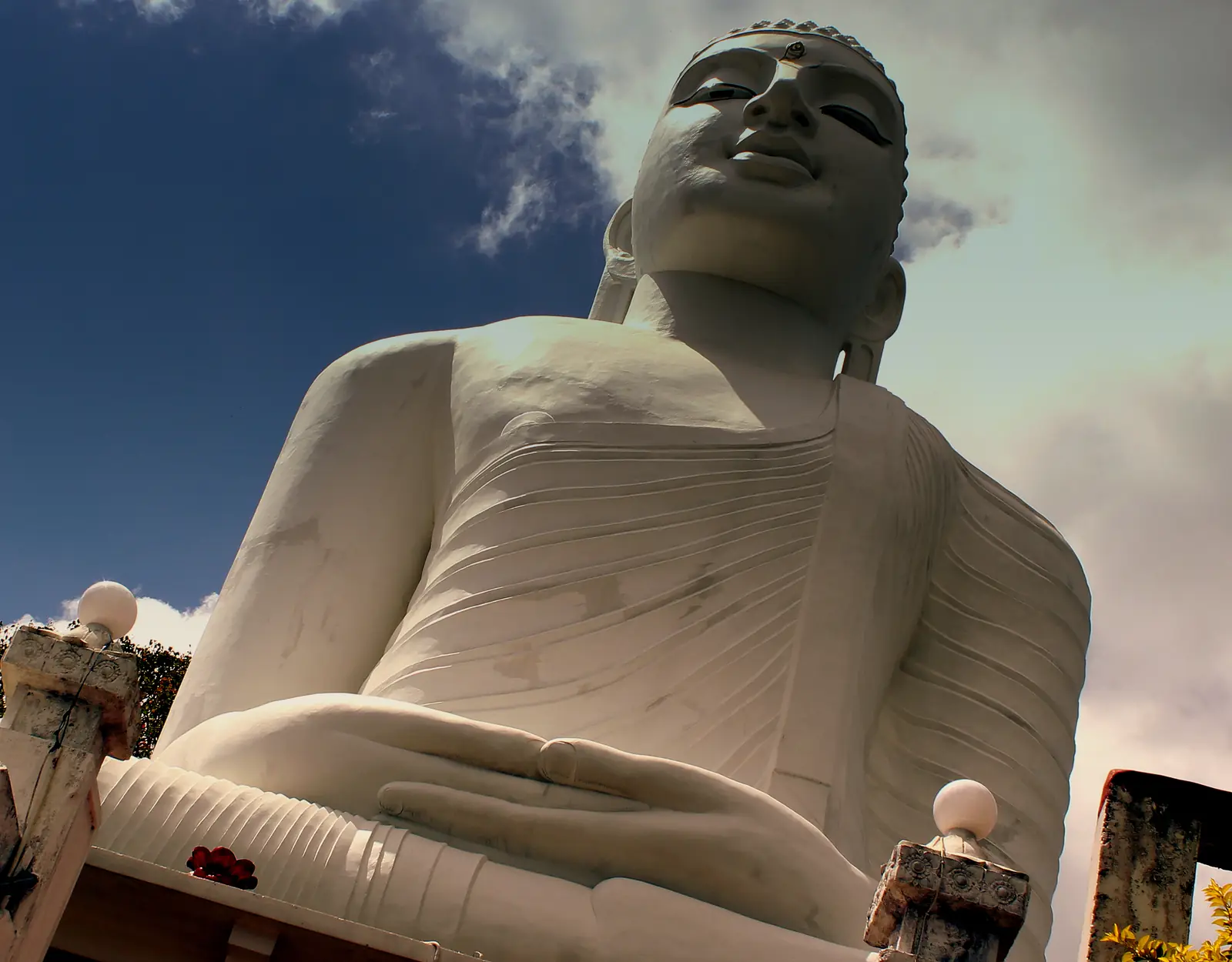 Giant white Bahirawakanda Buddha statue overlooking Kandy, Sri Lanka