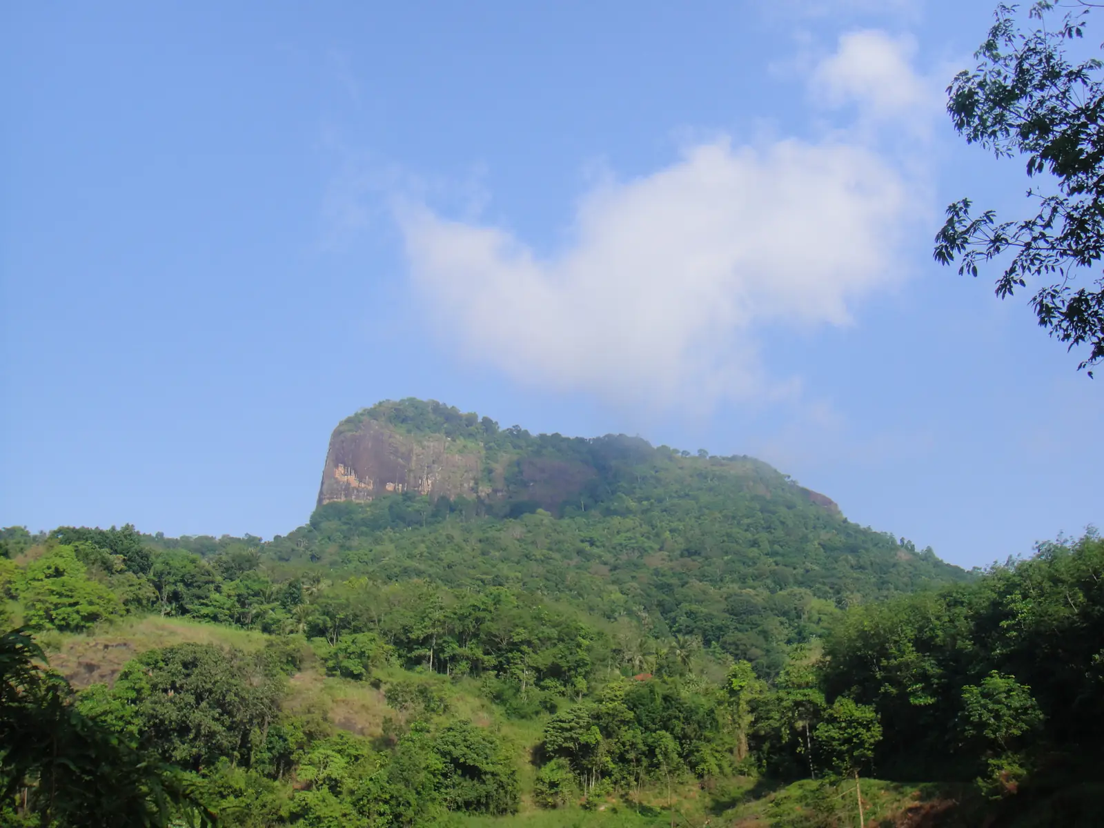 Flat-topped Bible Rock (Bathalegala) rising over the valley, Sri Lanka