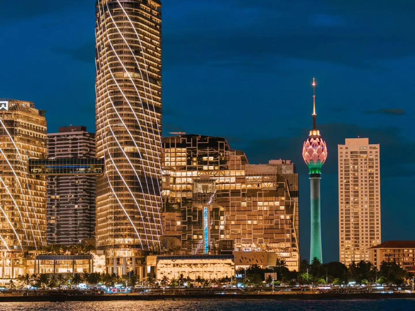 Colombo city skyline at night, Sri Lanka