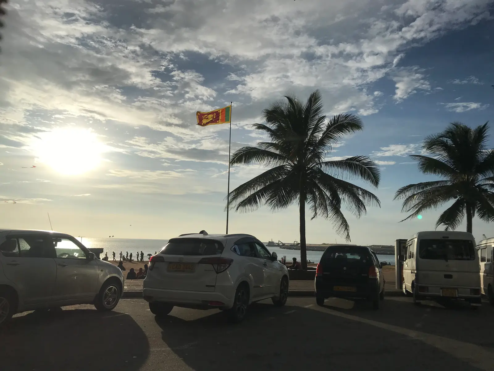 Sri Lankan national flag flying over Galle Face Green, Colombo