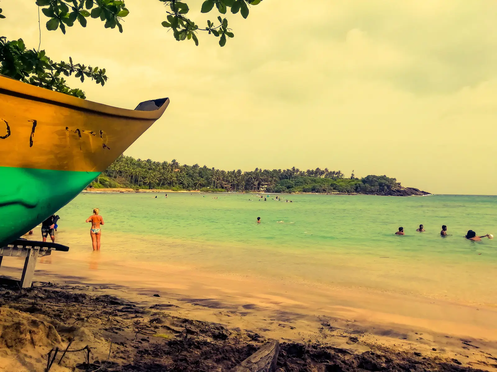 Horseshoe-shaped Hiriketiya Beach bay at Dickwella, Sri Lanka