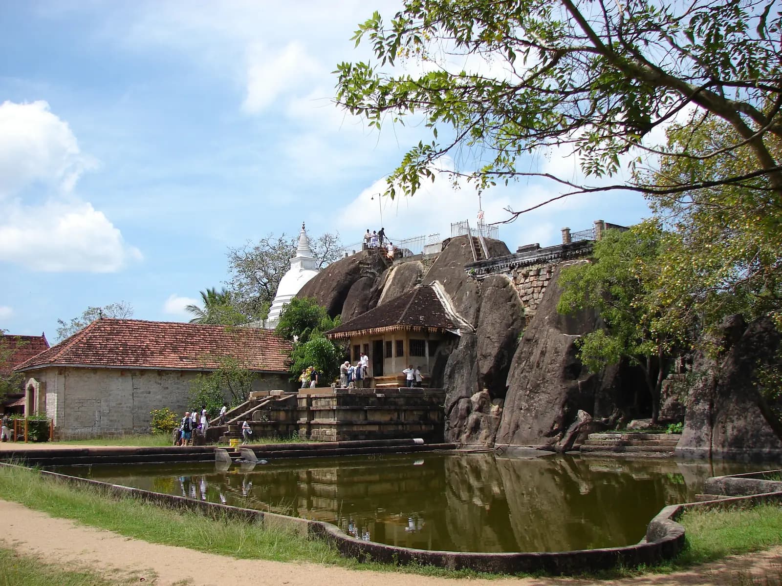 Isurumuniya rock temple beside its pool in Anuradhapura, Sri Lanka