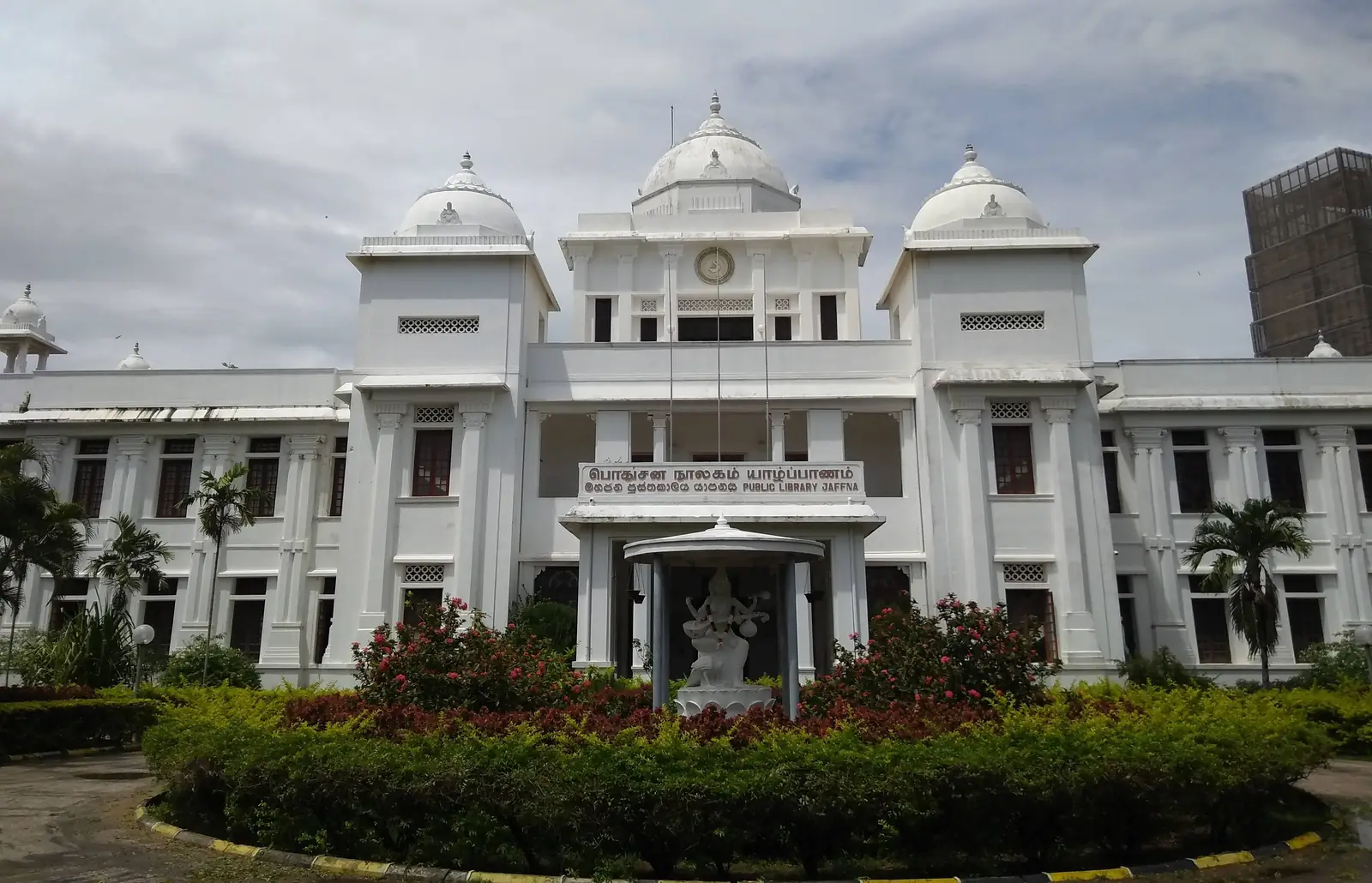 White Indo-Saracenic facade of the Jaffna Public Library, Sri Lanka