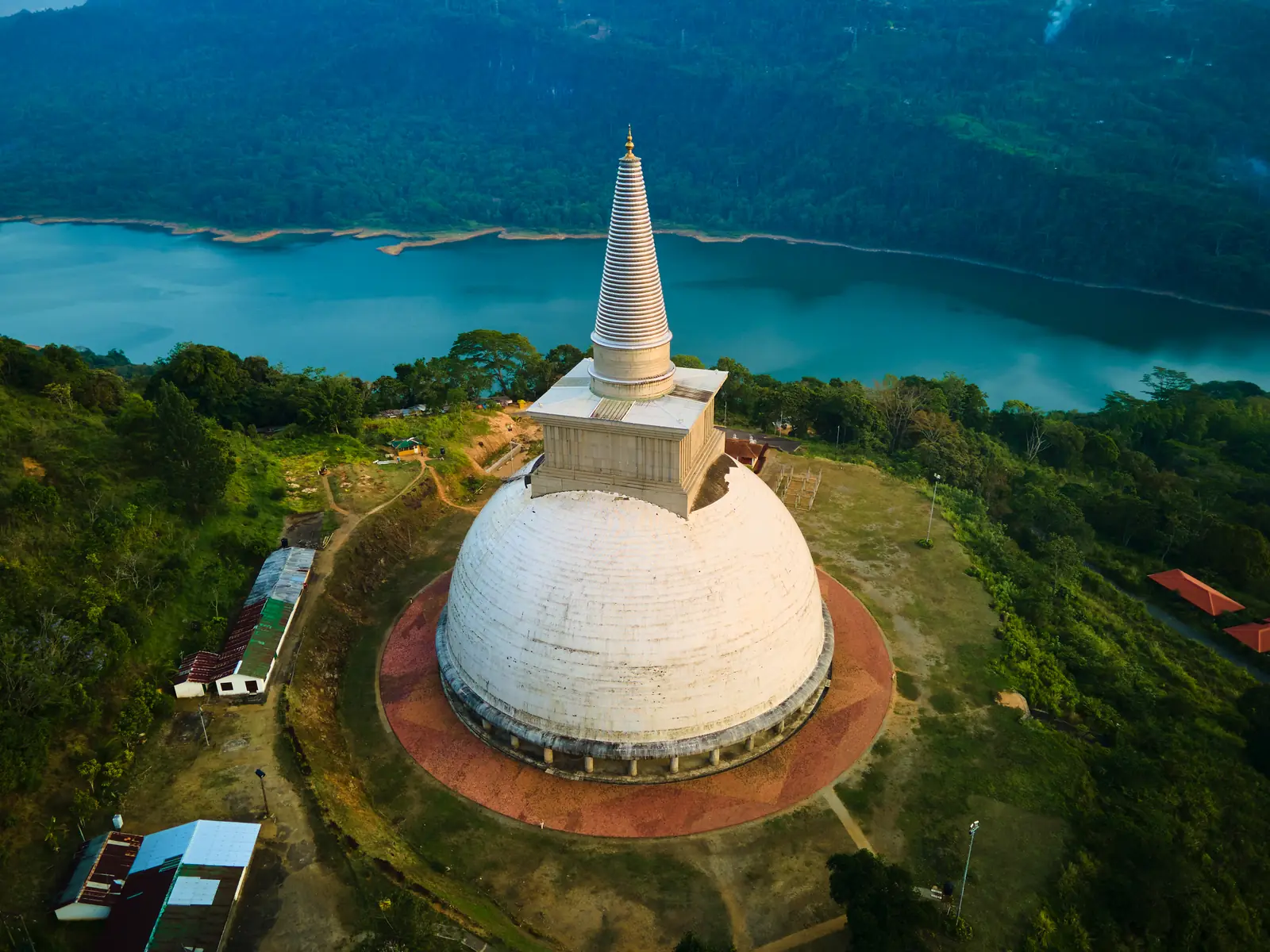 Kotmale Mahaweli Maha Seya stupa above the reservoir, Sri Lanka