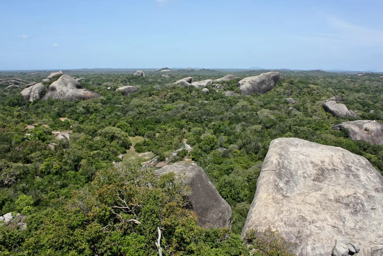 Rocky outcrop and forest at Kudumbigala Sanctuary near Kumana National Park, Sri Lanka