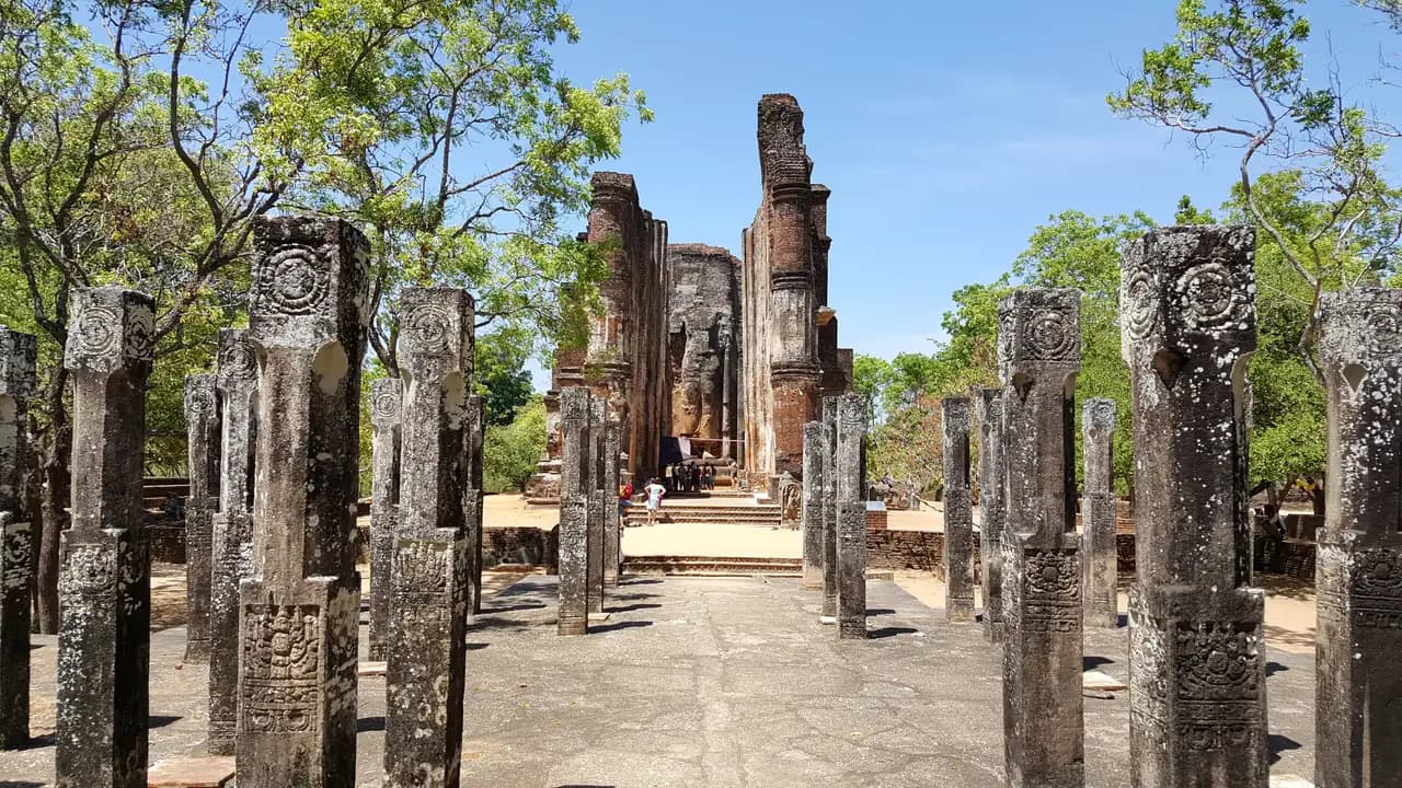 Towering brick walls of the Lankathilaka image house, Polonnaruwa, Sri Lanka