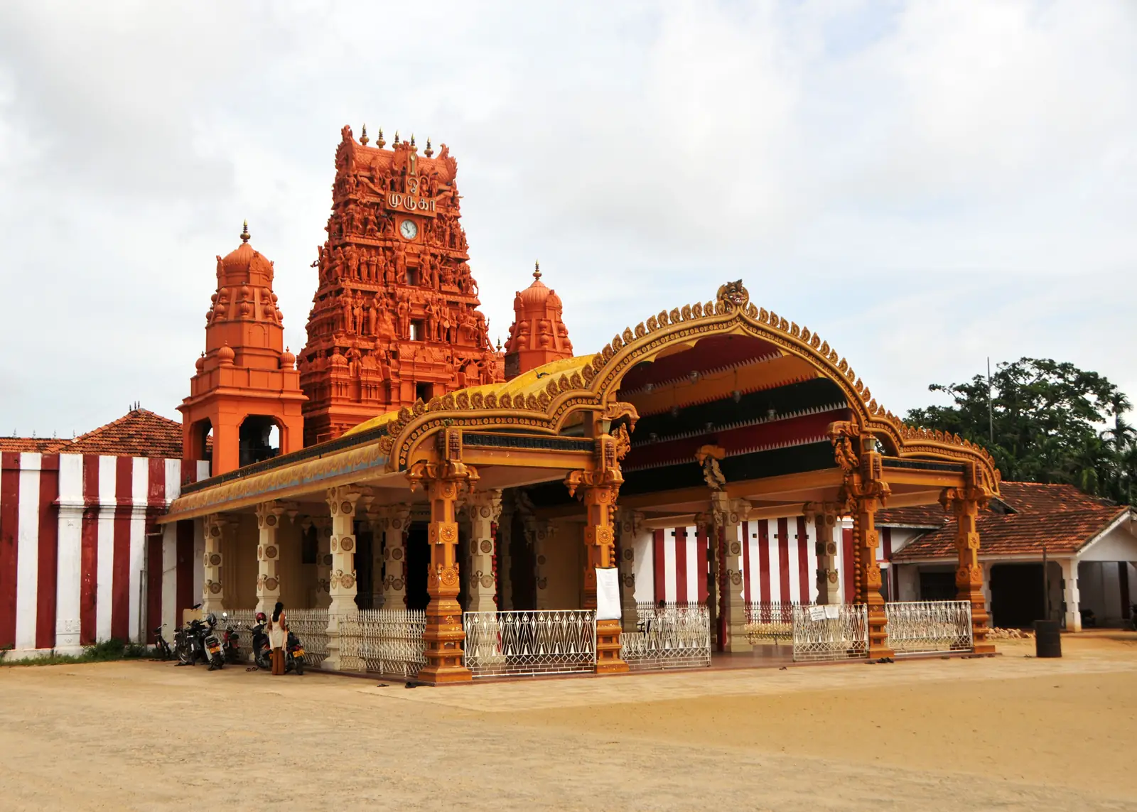 Golden entrance gopuram of Nallur Kandaswamy Kovil, Jaffna, Sri Lanka