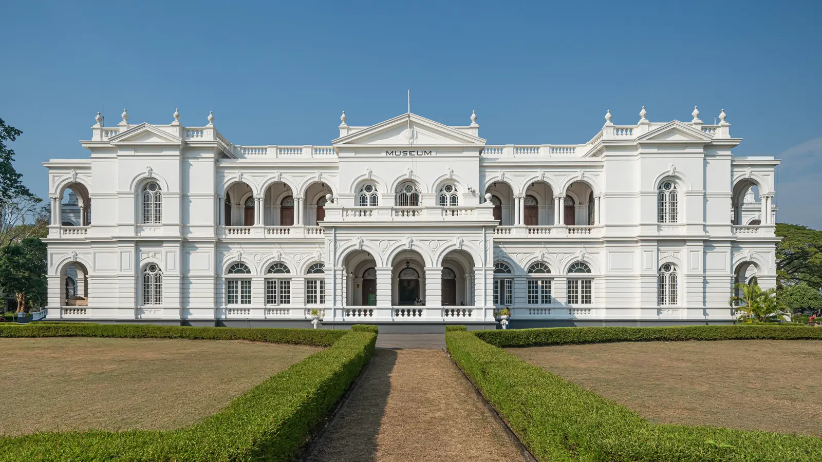White colonial facade of the National Museum of Colombo, Sri Lanka