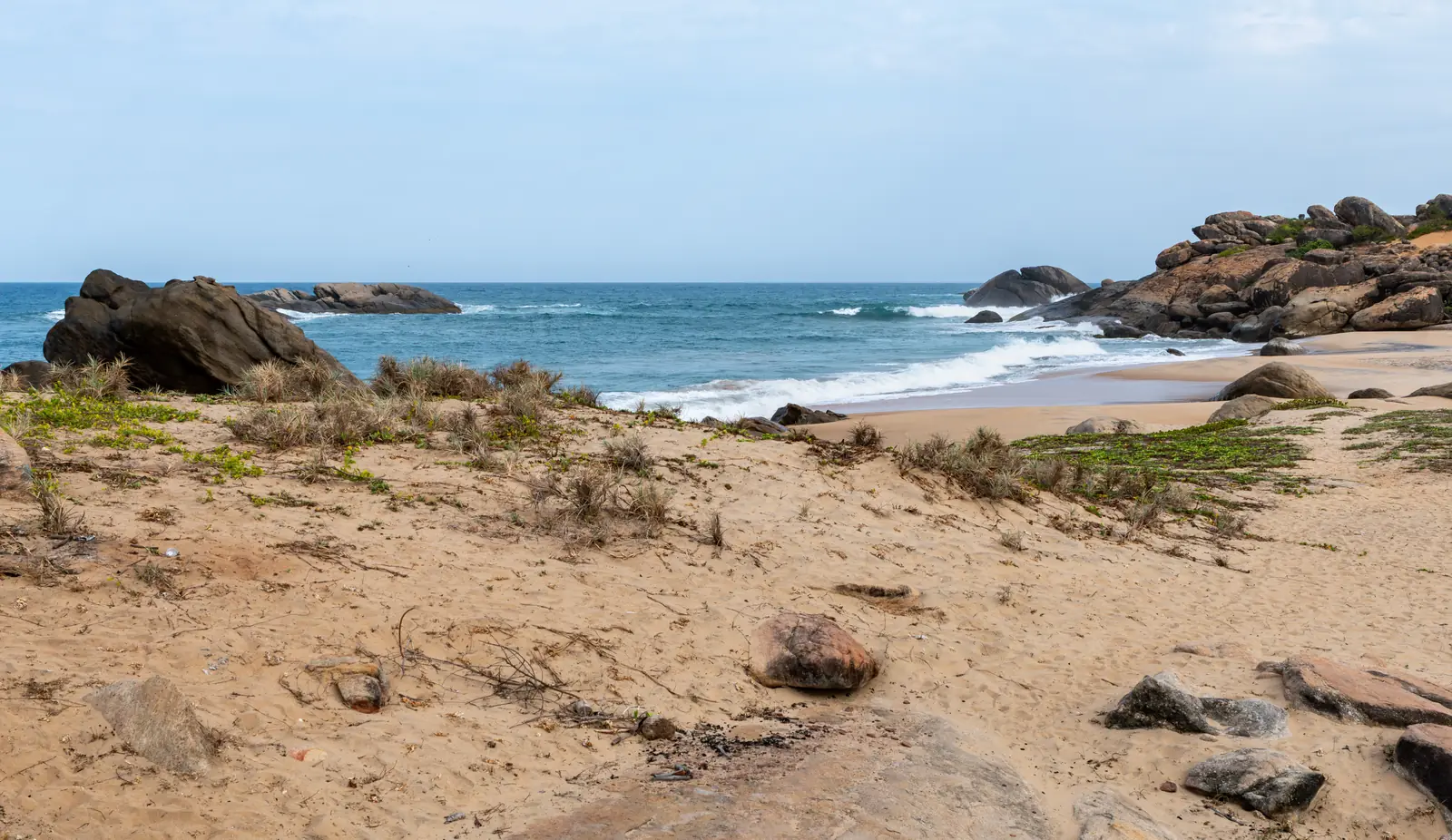 Wild empty sweep of Panama Beach south of Arugam Bay, Sri Lanka