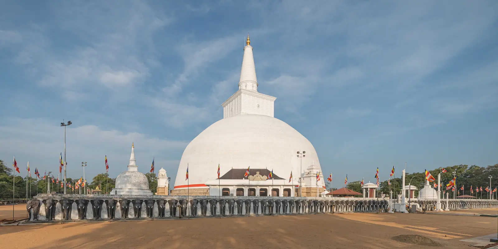 The great white dome of Ruwanwelisaya Stupa in Anuradhapura, Sri Lanka