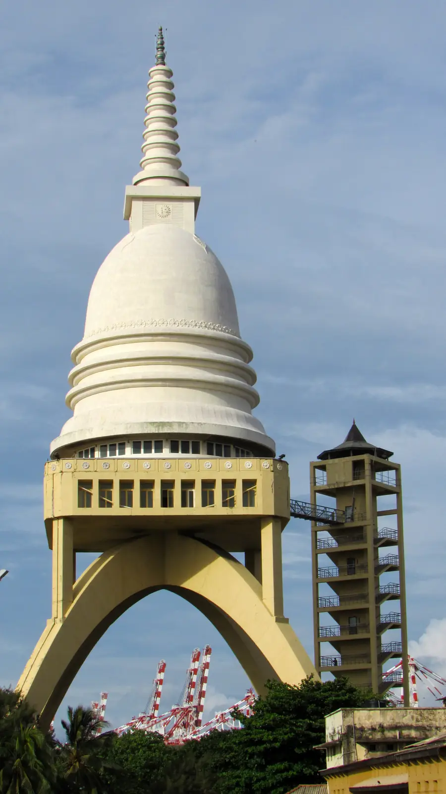 Sambodhi Chaithya stupa raised on arches at Colombo harbour, Sri Lanka
