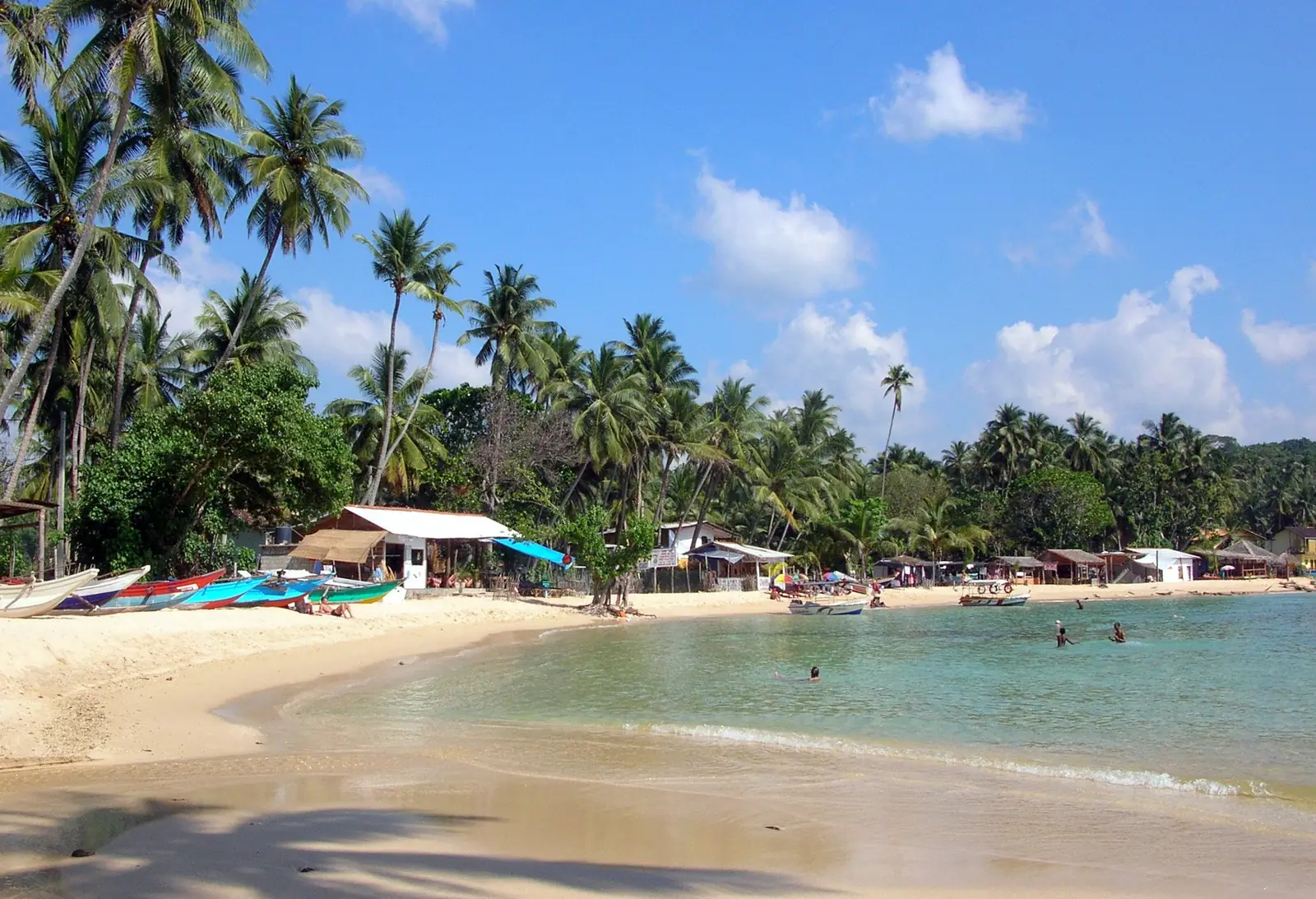 Palm-fringed Unawatuna Beach bay near Galle, Sri Lanka