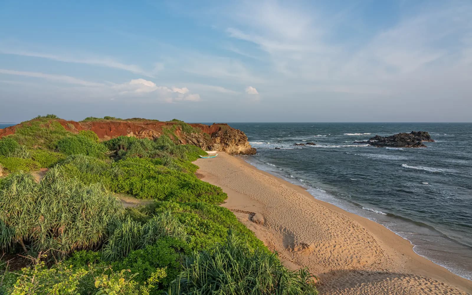 Red-earth plateau and coastal landscape of Ussangoda National Park, Sri Lanka